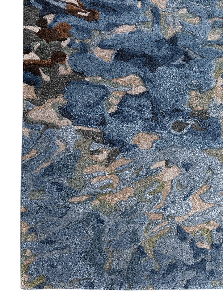 genesis blue wool and viscose hand tufted Rug - Corner
