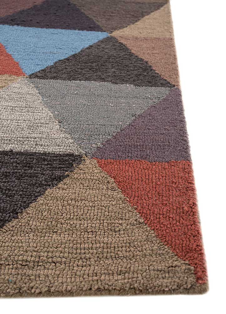 linear blue wool and viscose hand tufted Rug - Corner