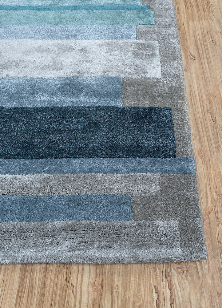 caliedo blue wool and viscose hand tufted Rug - Corner