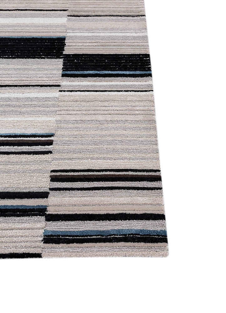 linear grey and black wool and viscose hand tufted Rug - Corner