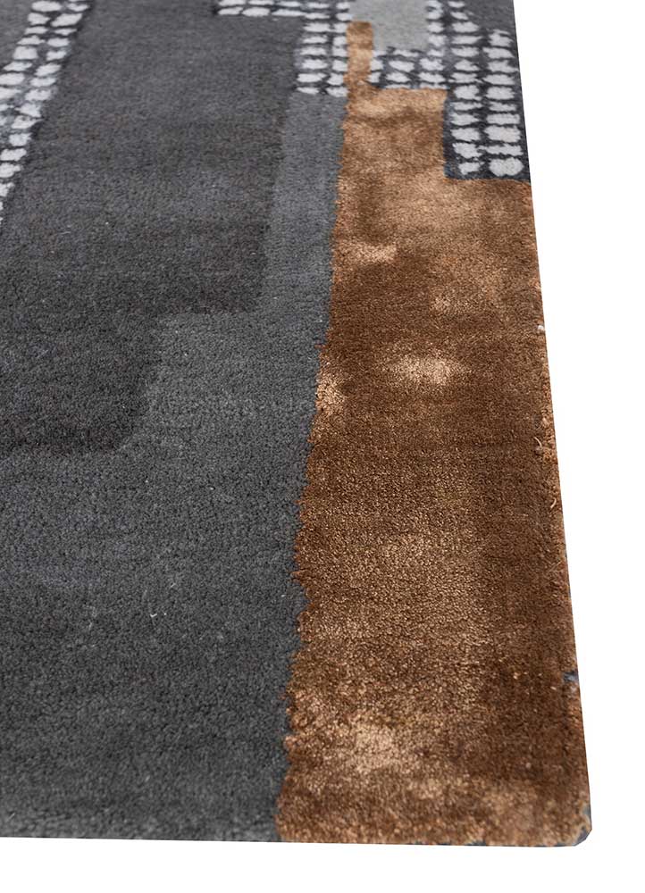 linear grey and black wool and viscose hand tufted Rug - Corner