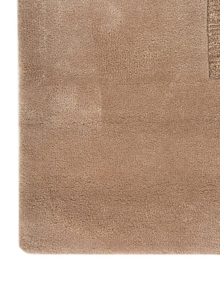 linear beige and brown wool and viscose hand tufted Rug - Corner
