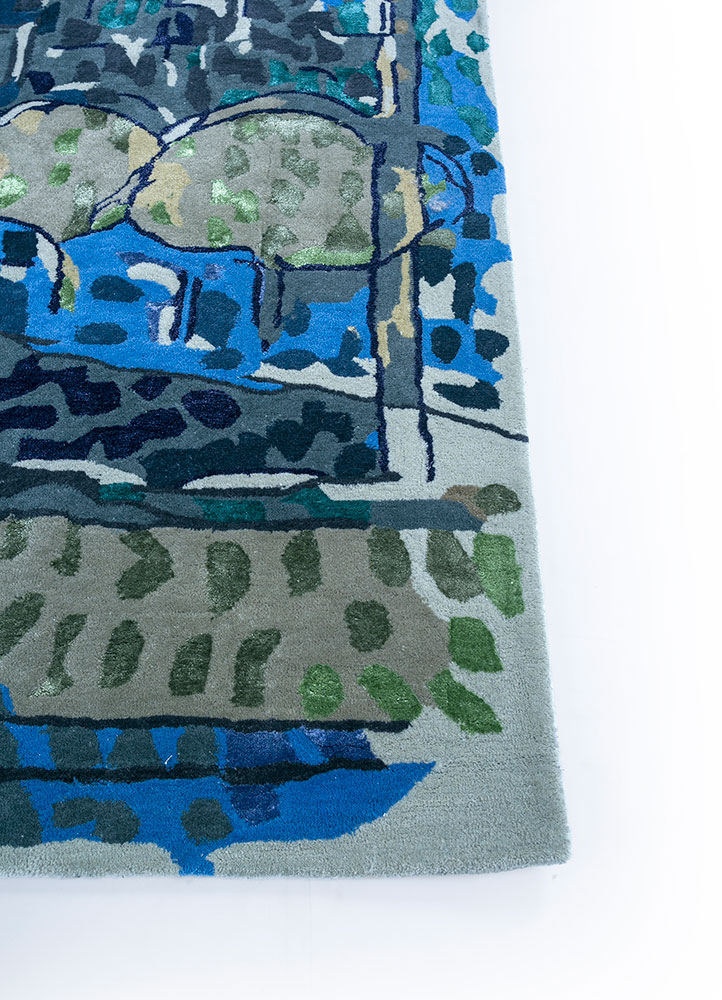 reminiscence blue wool and viscose hand tufted Rug - Corner