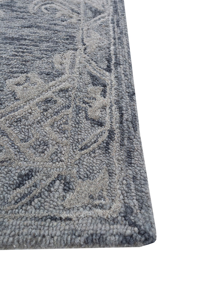 imara grey and black wool hand tufted Rug - Corner