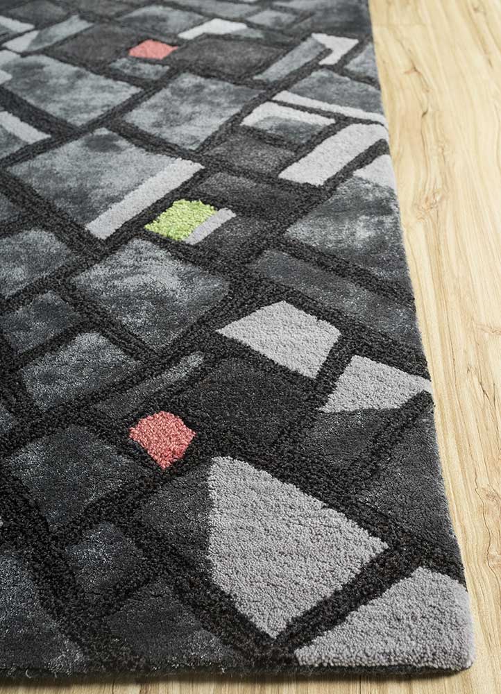 linear grey and black wool and viscose hand tufted Rug - Corner