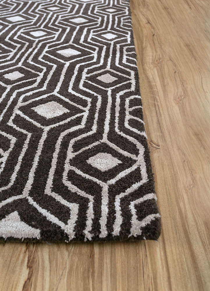imara grey and black wool hand tufted Rug - Corner
