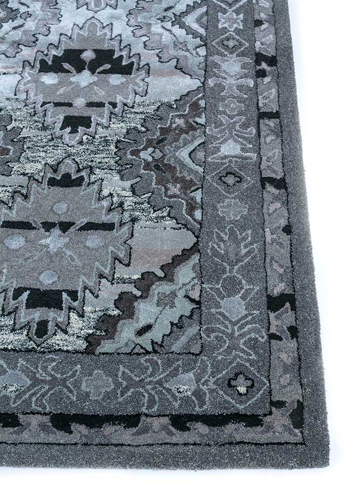 mythos grey and black wool and viscose hand tufted Rug - Corner