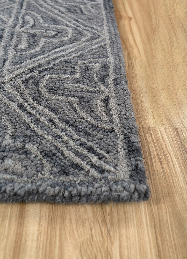 imara grey and black wool hand tufted Rug - Corner