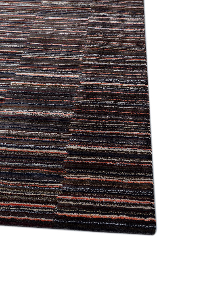 linear beige and brown wool and viscose hand tufted Rug - Corner
