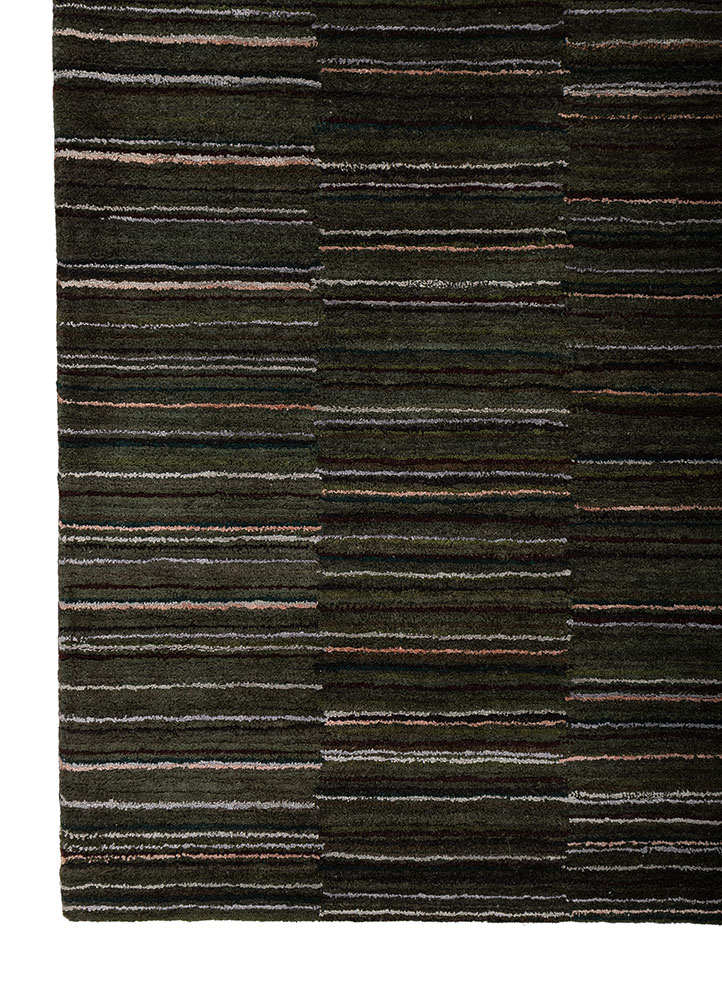 linear blue wool and viscose hand tufted Rug - Corner