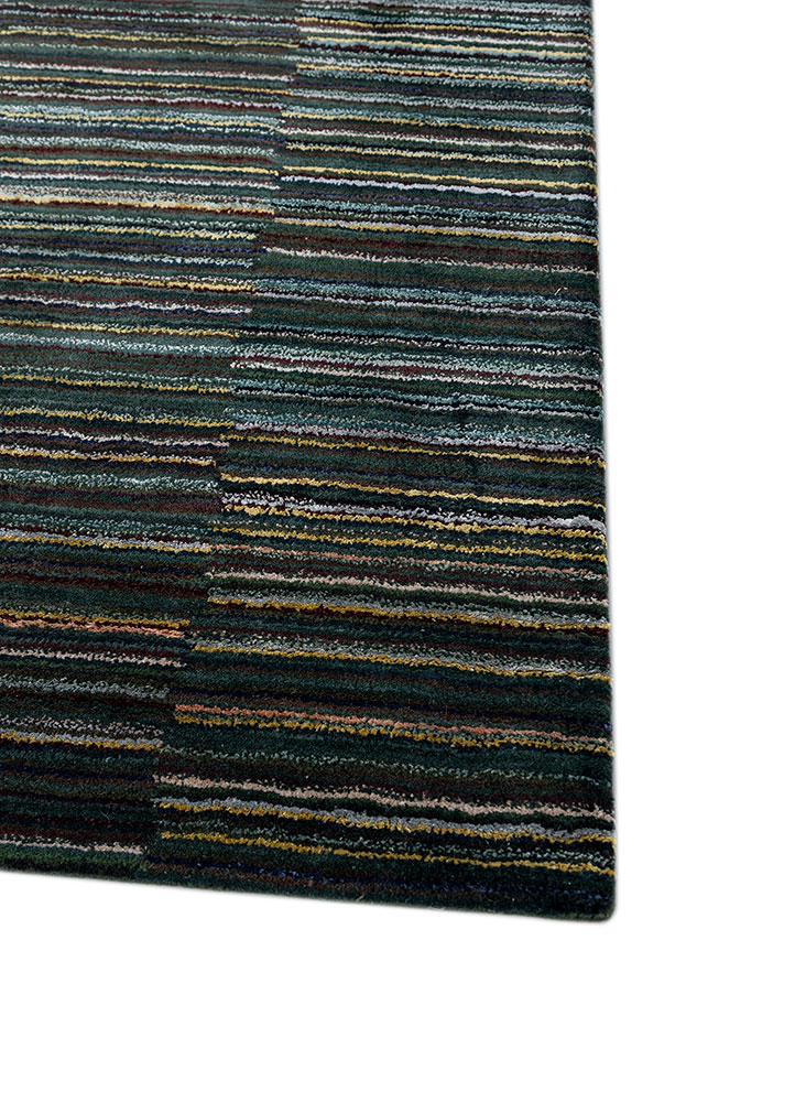 linear blue wool and viscose hand tufted Rug - Corner