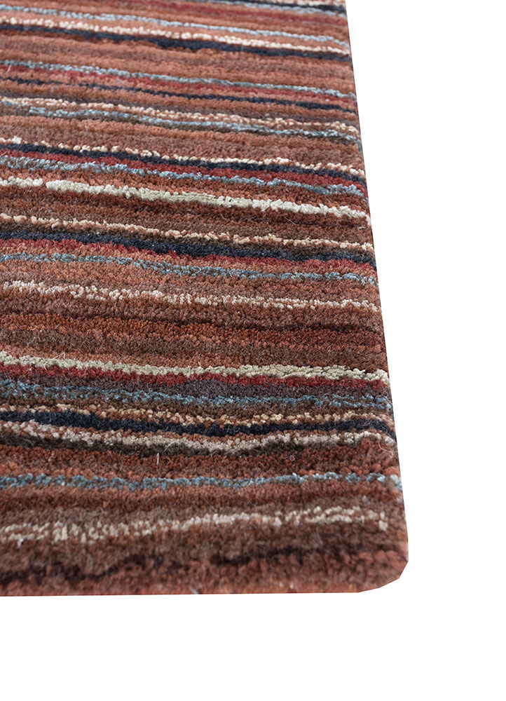 linear red and orange wool and viscose hand tufted Rug - Corner