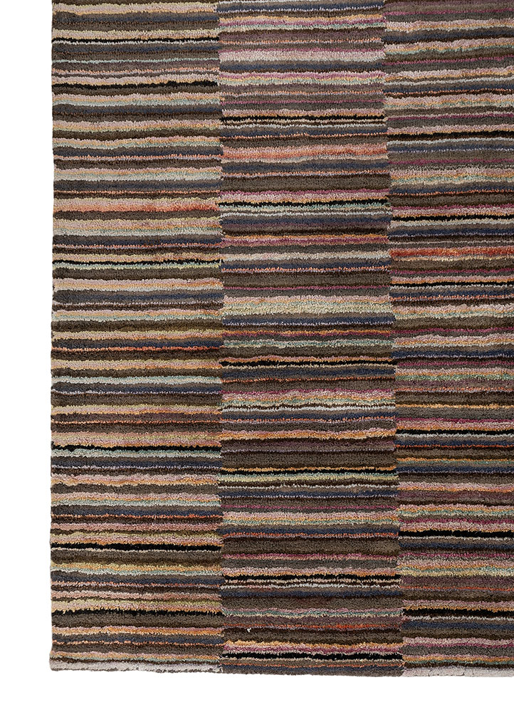 linear pink and purple wool and viscose hand tufted Rug - Corner