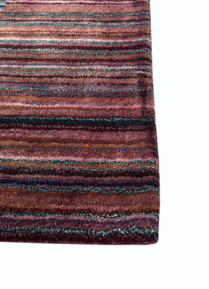linear pink and purple wool and viscose hand tufted Rug - Corner