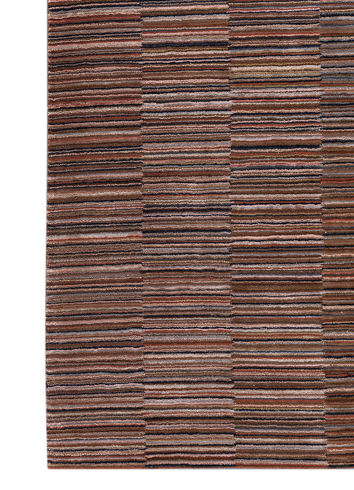 linear red and orange wool and viscose hand tufted Rug - Corner
