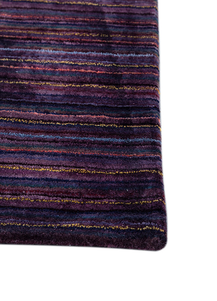linear pink and purple wool and viscose hand tufted Rug - Corner