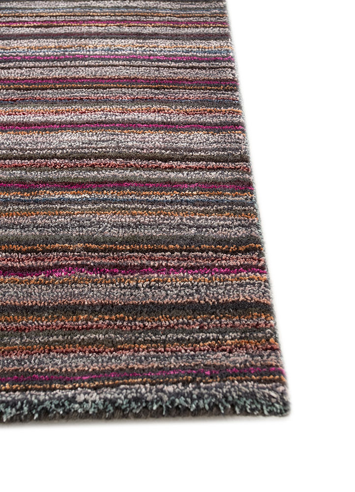 linear red and orange wool and viscose hand tufted Rug - Corner