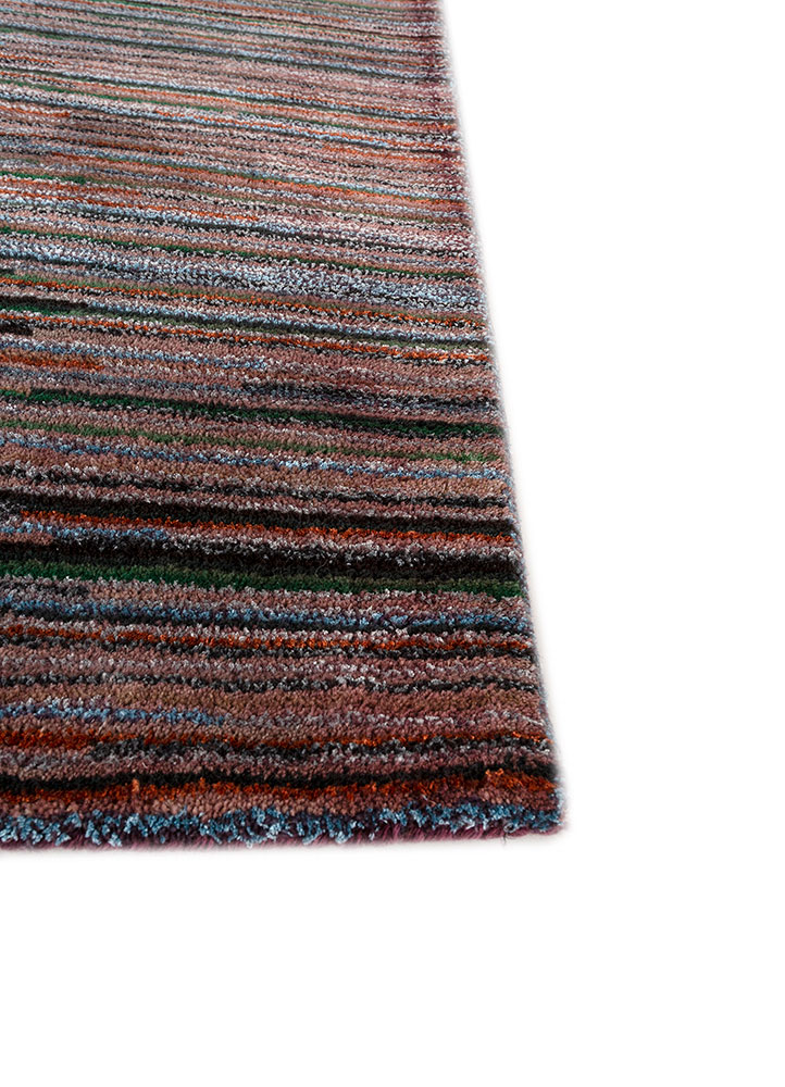 linear beige and brown wool and viscose hand tufted Rug - Corner