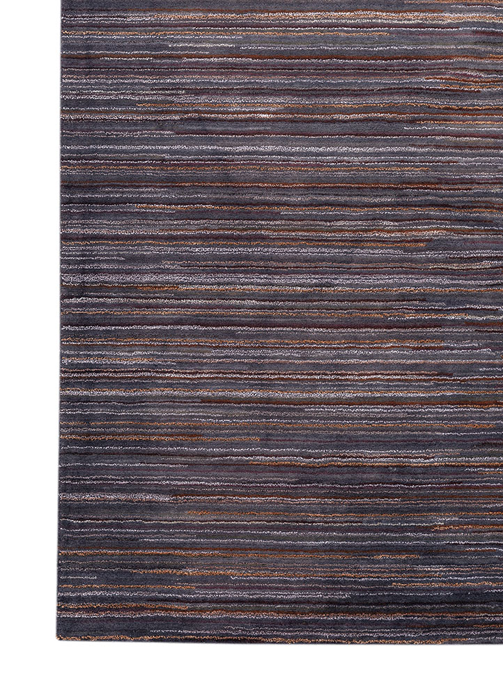 linear grey and black wool and viscose hand tufted Rug - Corner