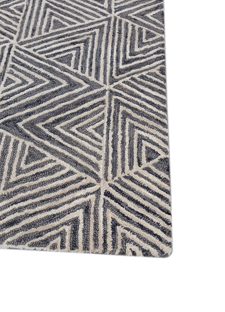 pathways grey and black wool hand tufted Rug - Corner