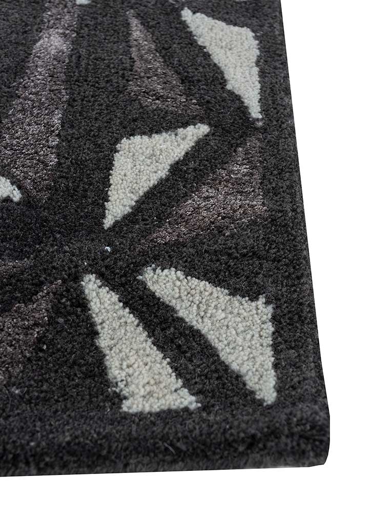 linear grey and black wool and viscose hand tufted Rug - Corner