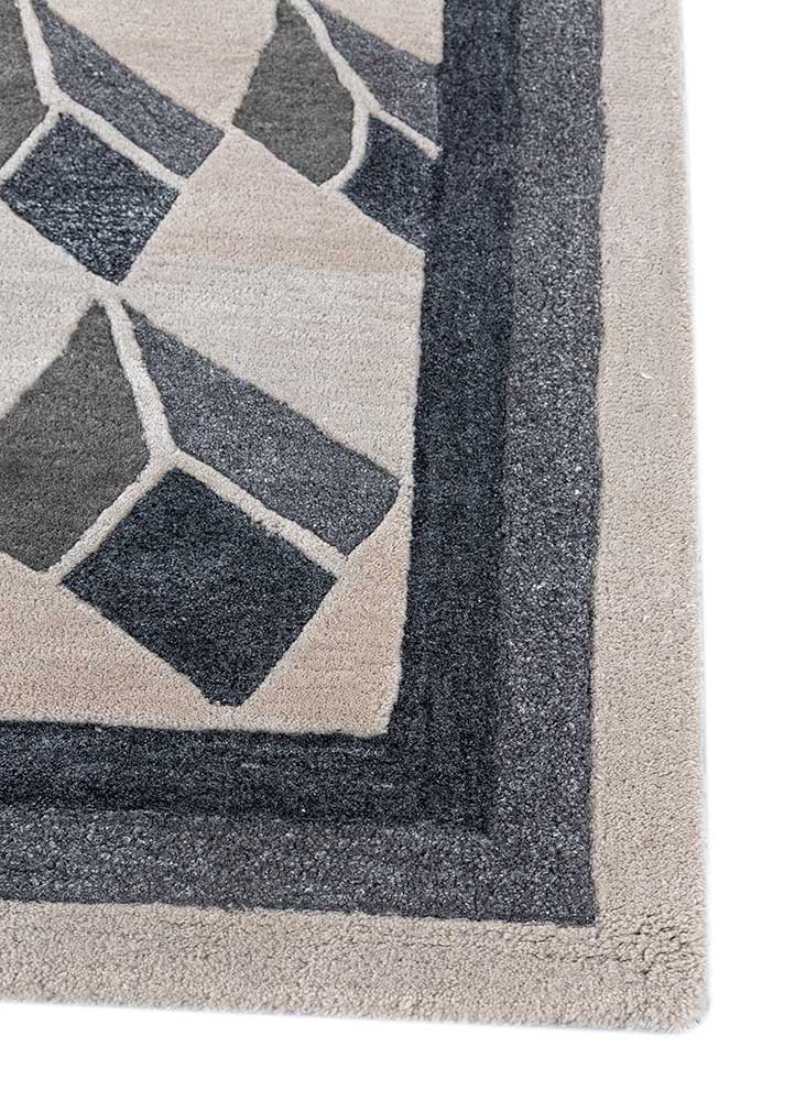 linear blue wool hand tufted Rug - Corner