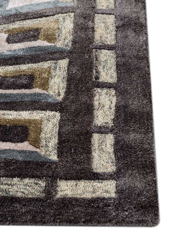 linear grey and black wool and viscose hand tufted Rug - Corner