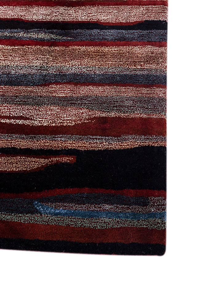 linear red and orange wool and viscose hand tufted Rug - Corner