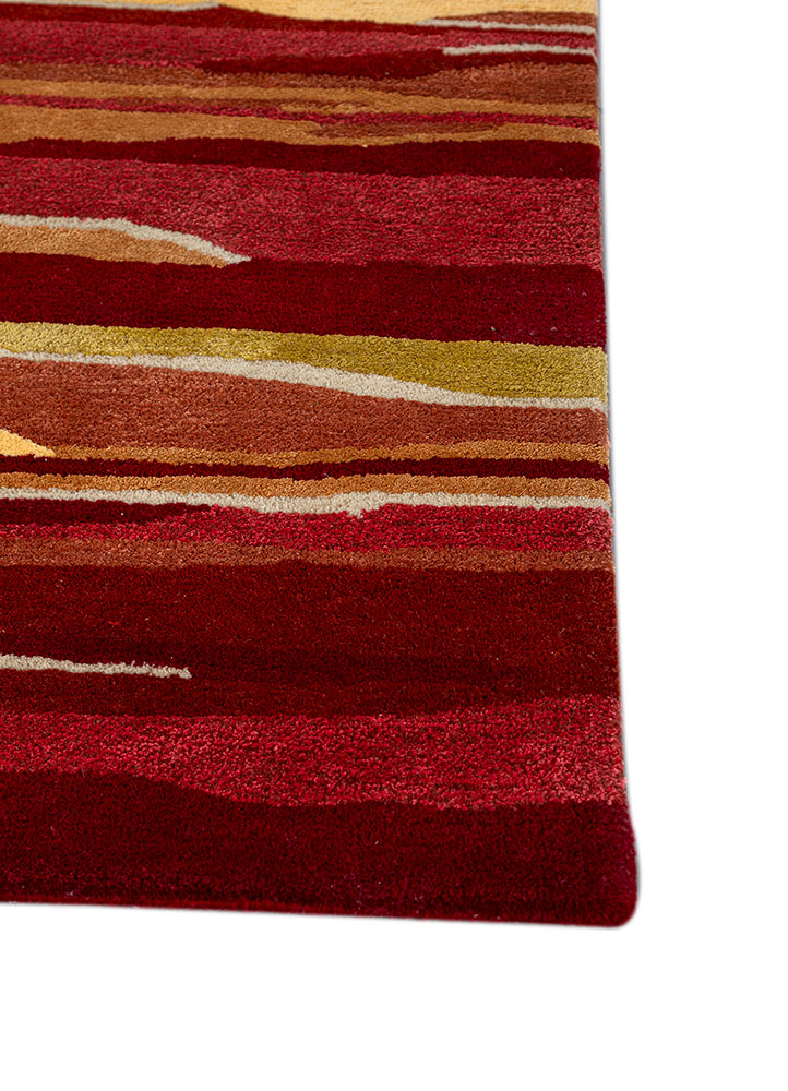 linear red and orange wool and viscose hand tufted Rug - Corner