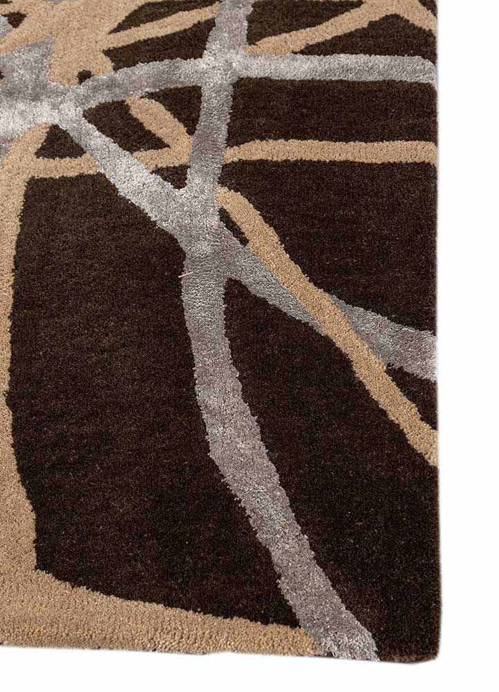 linear beige and brown wool and viscose hand tufted Rug - Corner