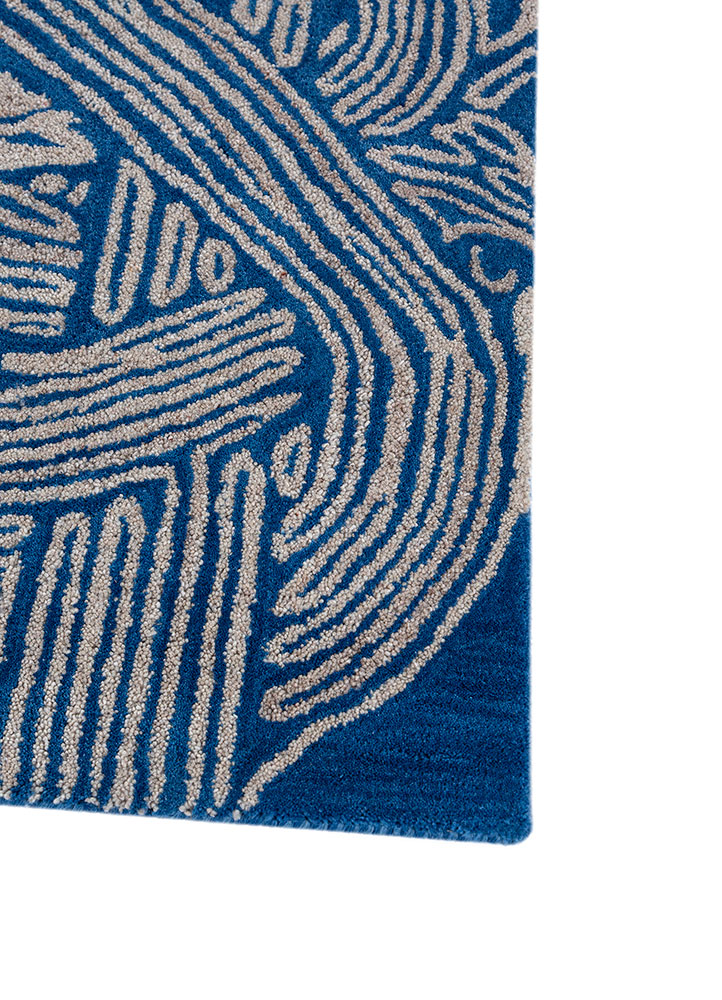 pathways blue wool and viscose hand tufted Rug - Corner