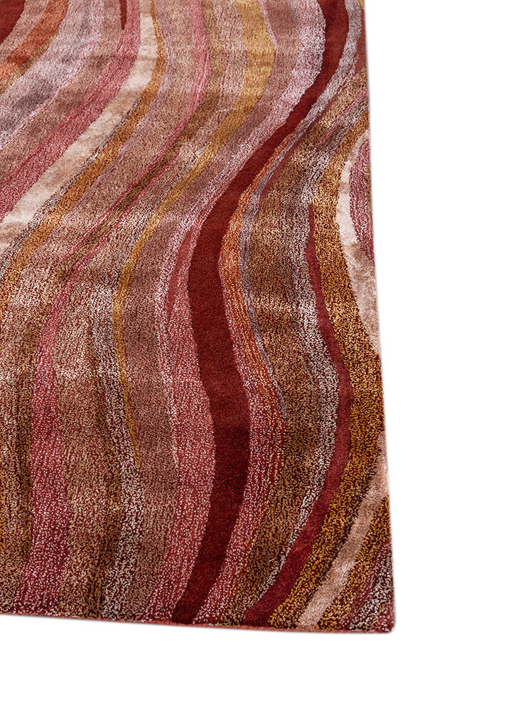 linear red and orange wool and viscose hand tufted Rug - Corner
