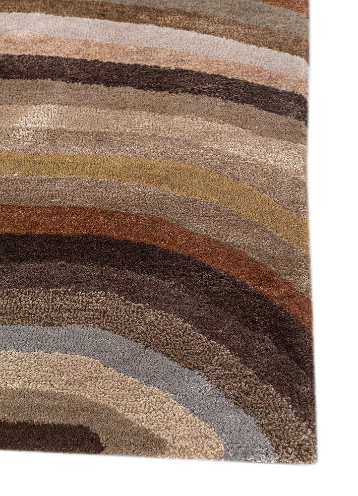 linear beige and brown wool and viscose hand tufted Rug - Corner