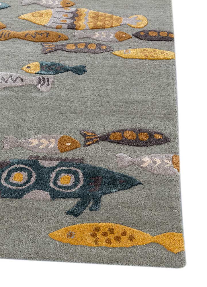 confetti blue wool and viscose hand tufted Rug - Corner