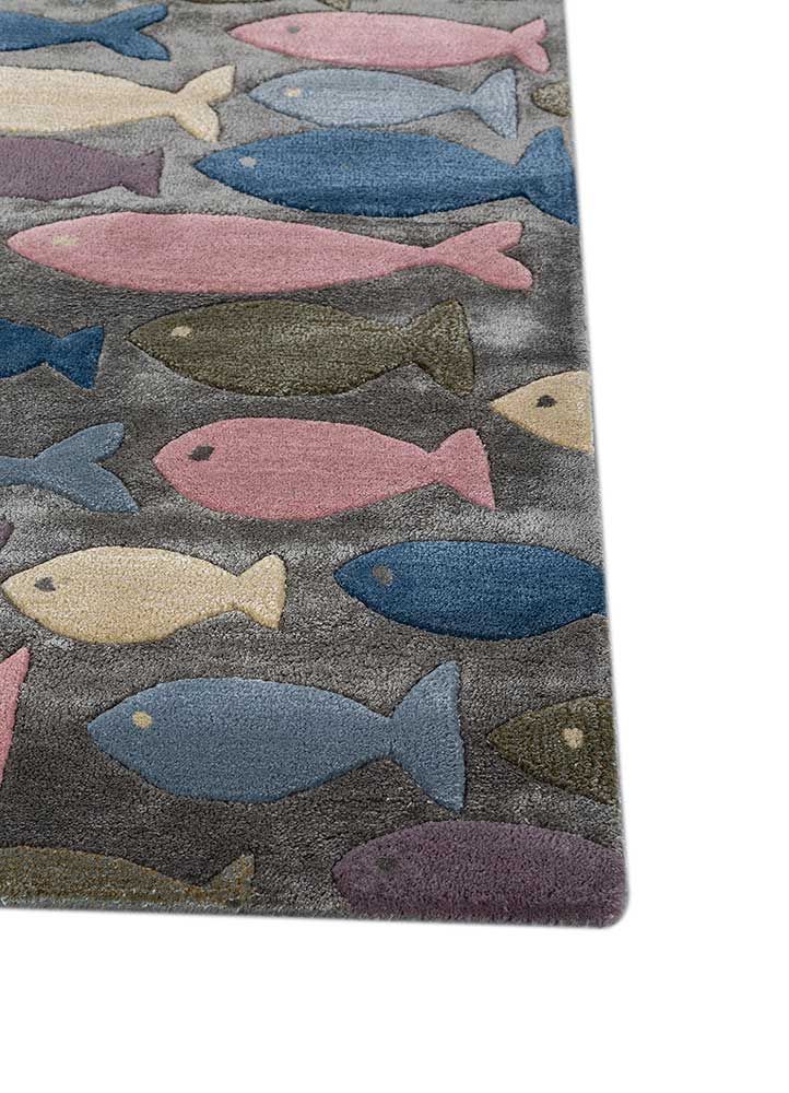 confetti blue wool and viscose hand tufted Rug - Corner