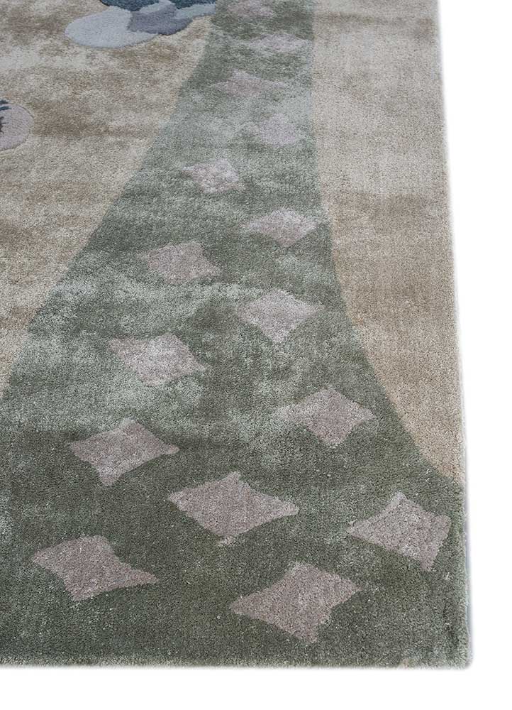confetti green wool and viscose hand tufted Rug - Corner