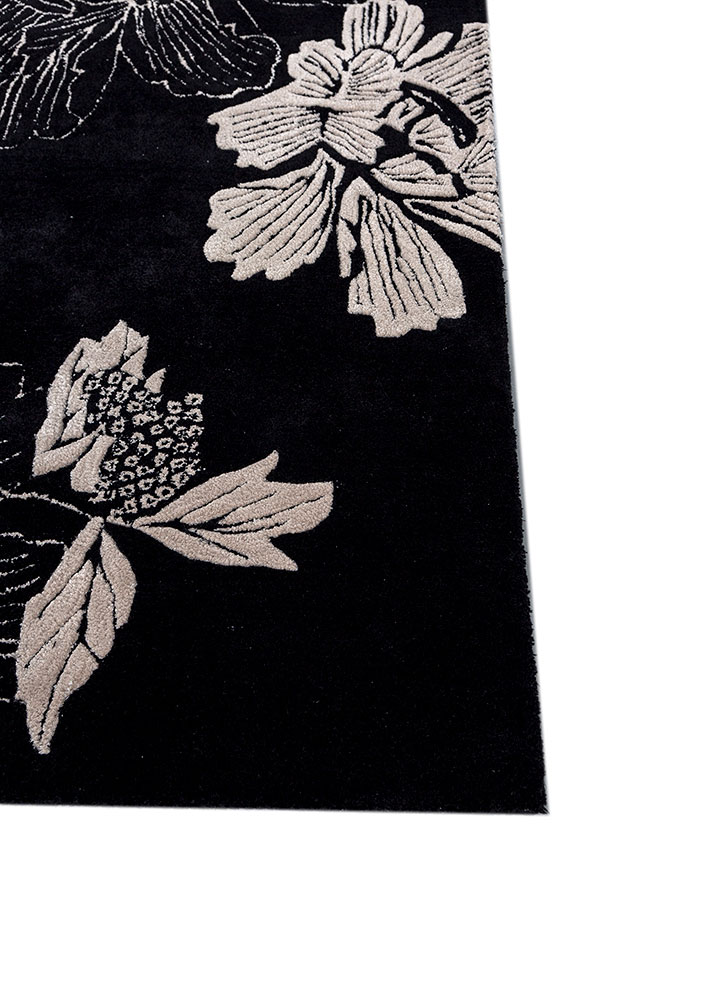 hacienda grey and black wool and viscose hand tufted Rug - Corner