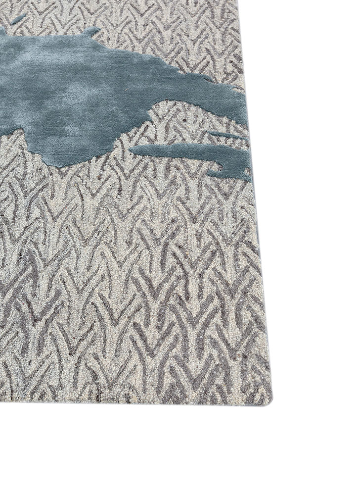 pathways blue wool and viscose hand tufted Rug - Corner