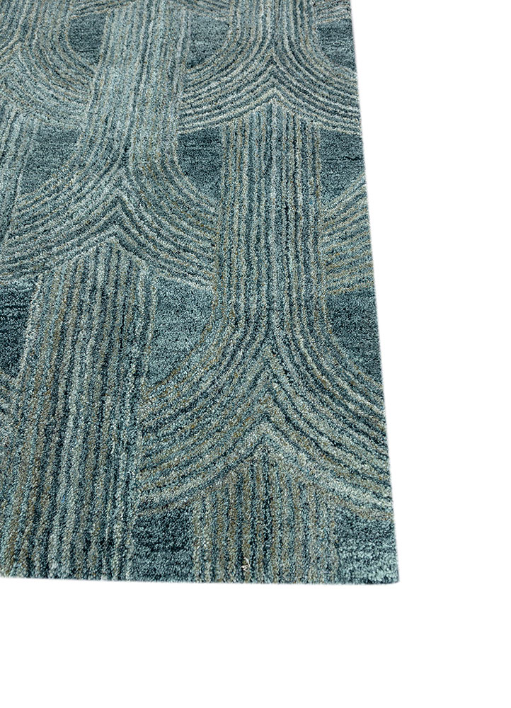 pathways blue wool and viscose hand tufted Rug - Corner