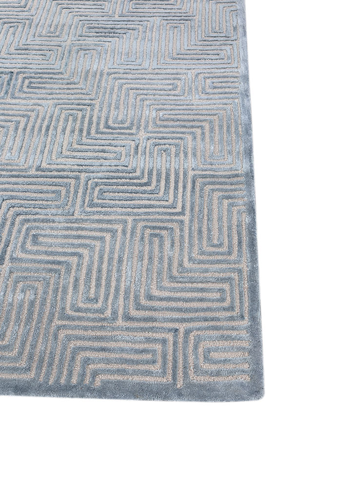 cera blue wool and viscose hand tufted Rug - Corner