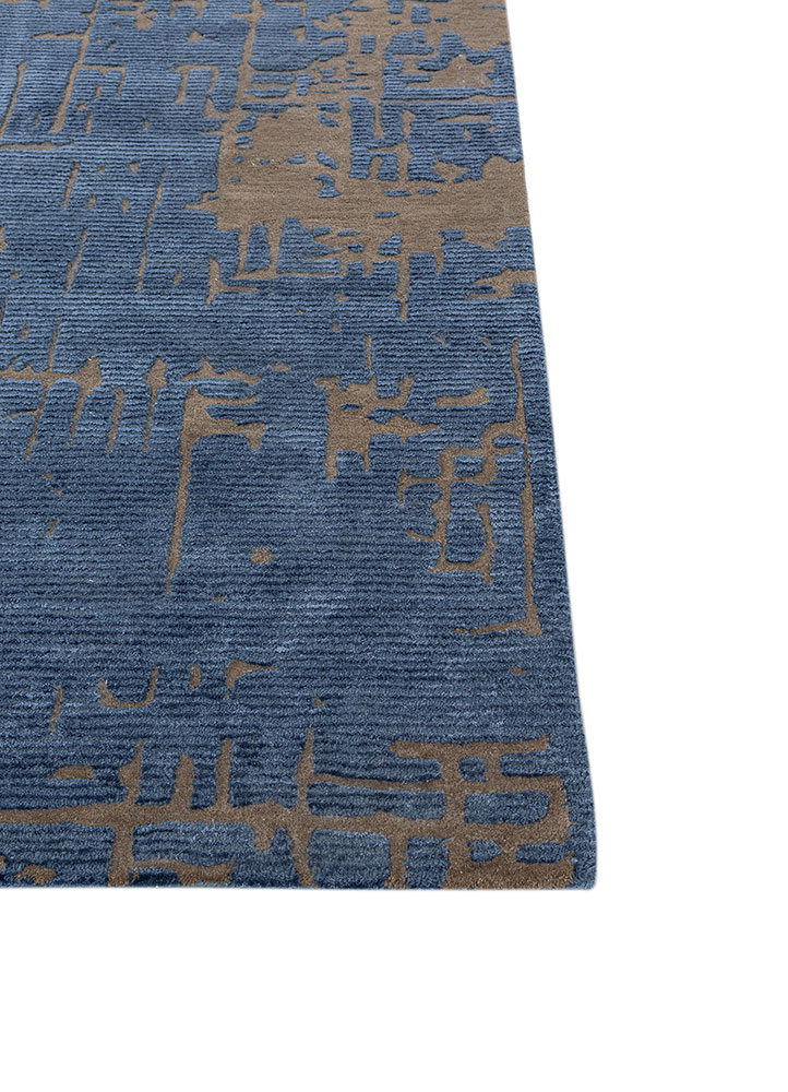 white noise blue wool and viscose hand tufted Rug - Corner