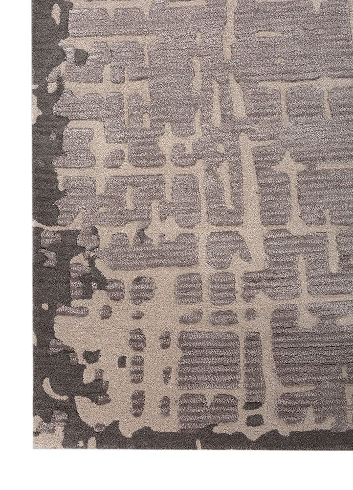 white noise grey and black wool and viscose hand tufted Rug - Corner