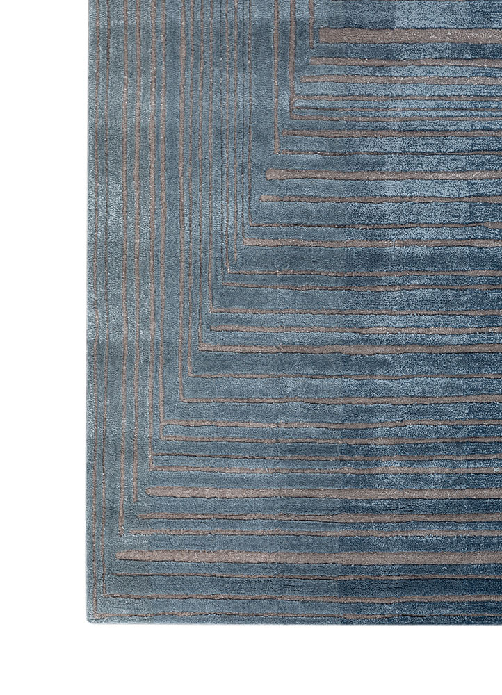white noise blue wool and viscose hand tufted Rug - Corner