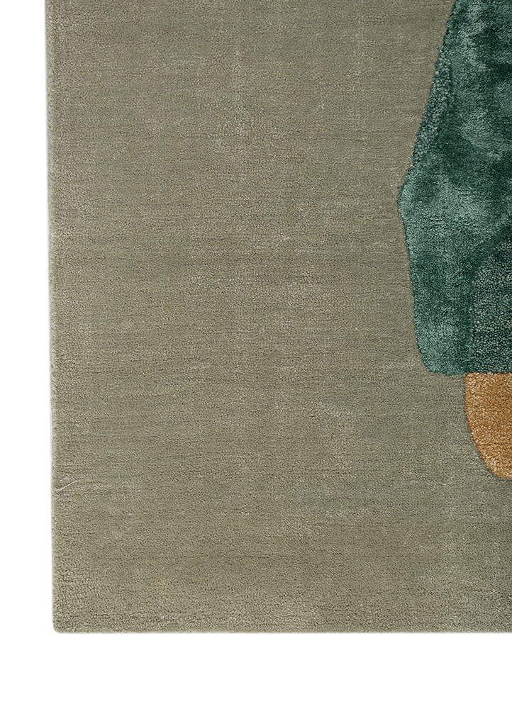 joy green wool and viscose hand tufted Rug - Corner