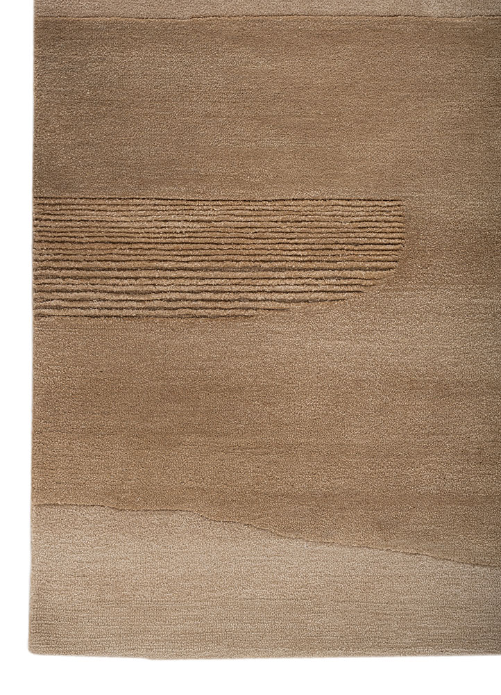 linear beige and brown wool and viscose hand tufted Rug - Corner