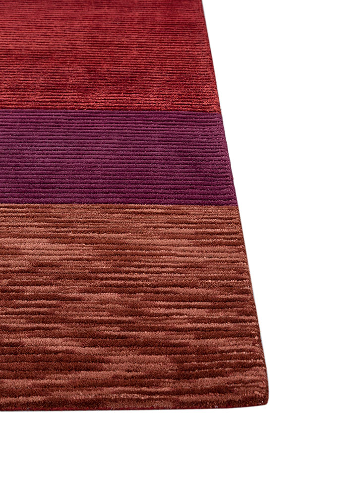 linear red and orange wool and viscose hand tufted Rug - Corner