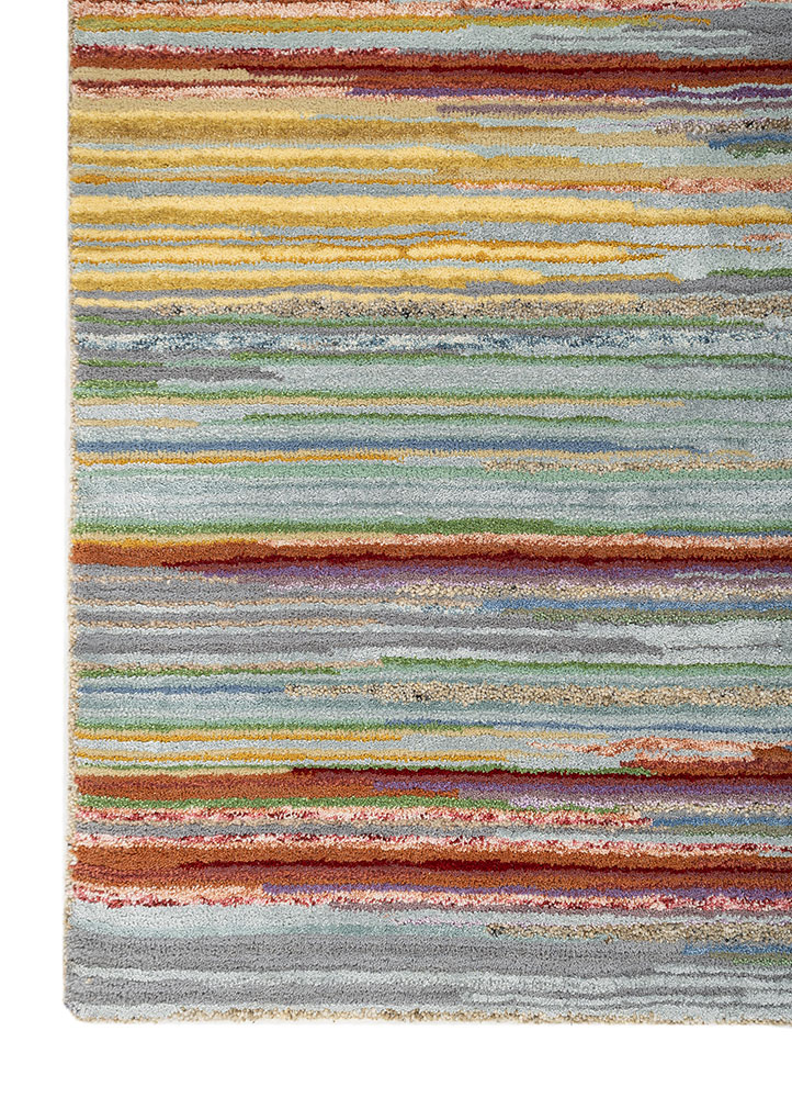 linear blue wool and viscose hand tufted Rug - Corner