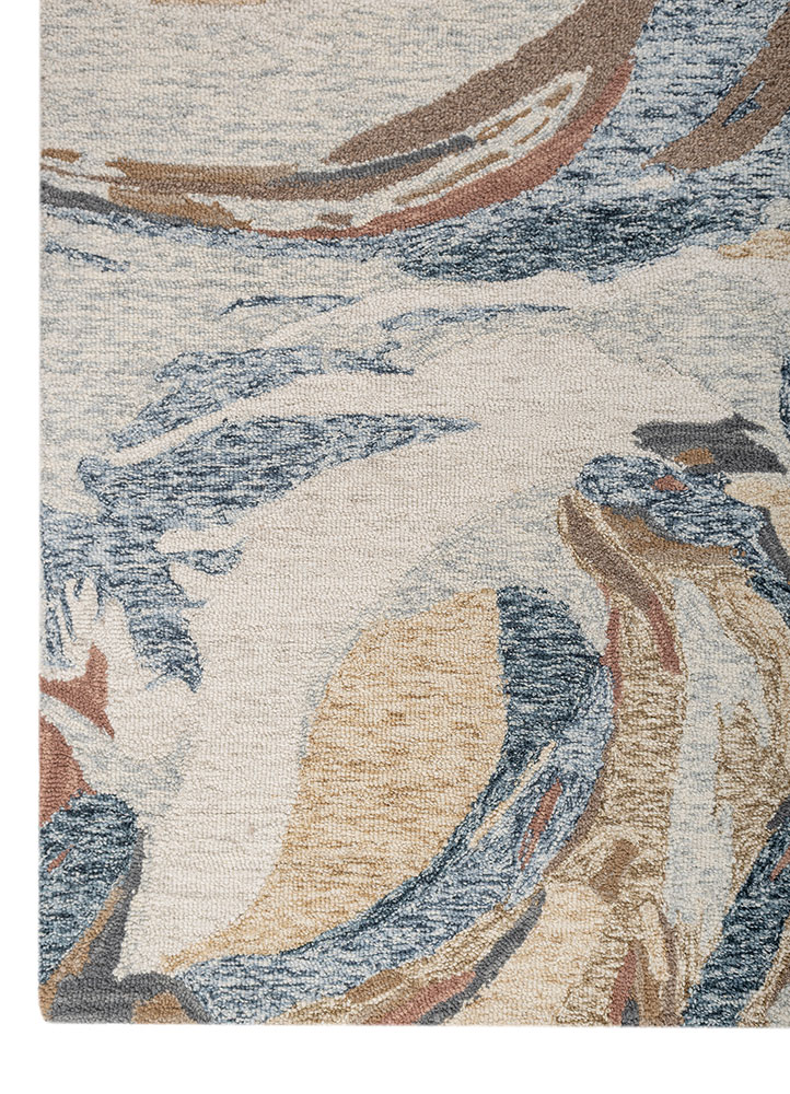 linear blue wool hand tufted Rug - Corner