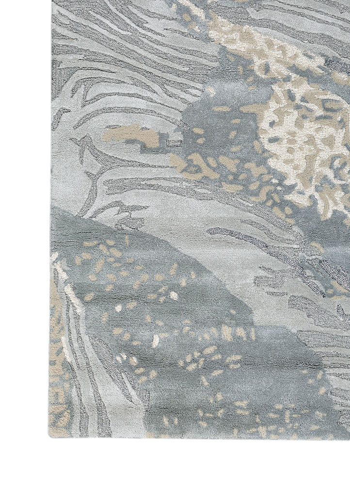 white noise blue wool and viscose hand tufted Rug - Corner