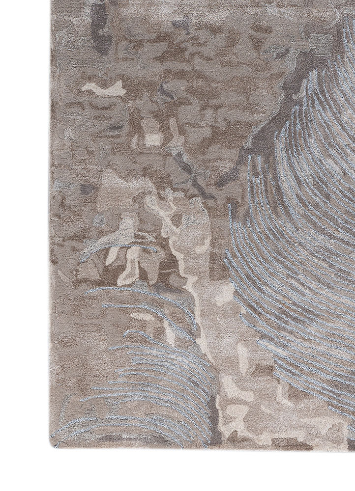 white noise beige and brown wool and viscose hand tufted Rug - Corner